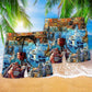 Oil Field Drill Beach Shorts Pattern Detail For Cruise Vacations And Laid Back Daily Wear