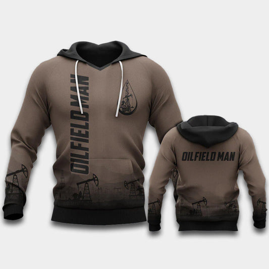 Brown Oil Field Worker Hoodie For Relaxed Streetwear Weekend Travel And Everyday Style