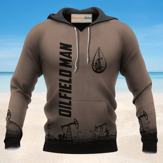 Dark Brown Oil Field Worker Hoodie For Comfortable Daily Outfits Holidays And Casual Wear