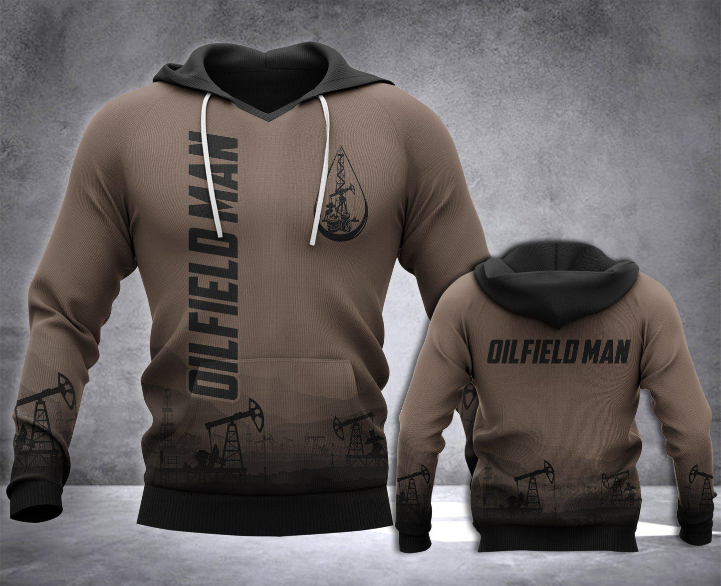 Dark Brown Oil Field Worker Hoodie For Comfortable Daily Outfits Holidays And Casual Wear