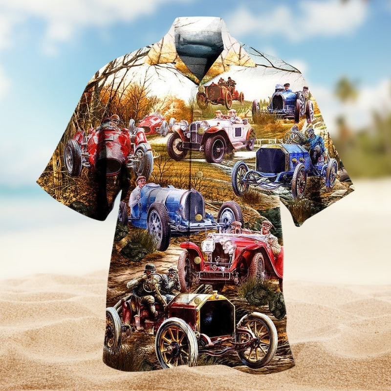 Vintage Car Hawaiian Shirt For Automotive Enthusiasts, Coastal Trips, And Casual Warm Weather Style