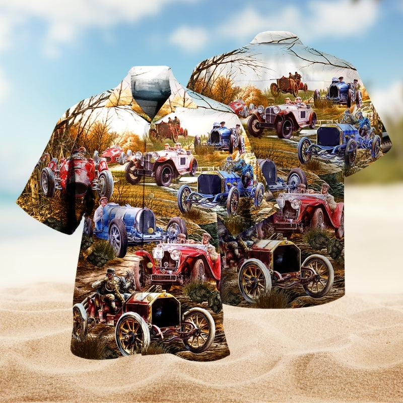 Vintage Car Hawaiian Shirt For Automotive Enthusiasts, Coastal Trips, And Casual Warm Weather Style