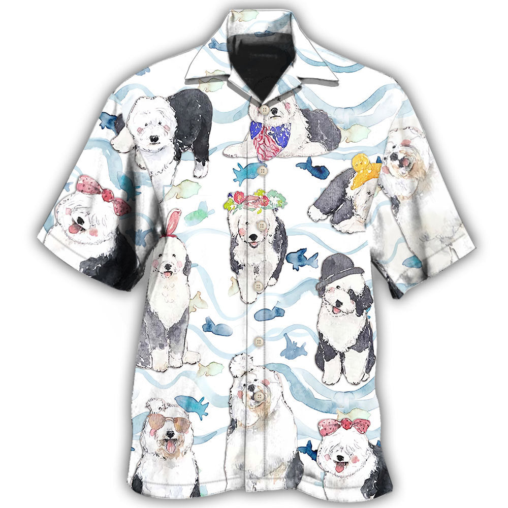 Cute English Sheepdog Dog Hawaiian Shirt For Animal Lovers, Beach Travel, And Casual Summer Style