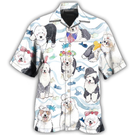 Cute English Sheepdog Dog Hawaiian Shirt For Animal Lovers, Beach Travel, And Casual Summer Style