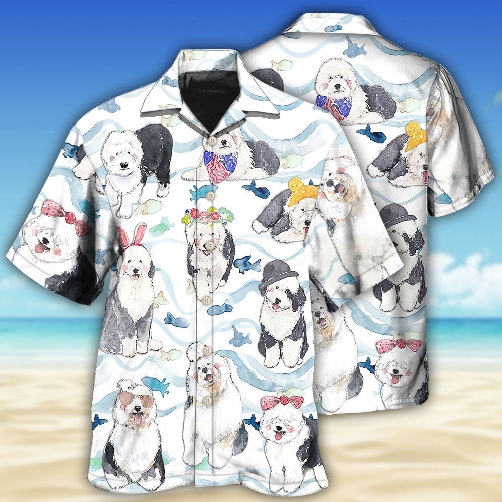Cute Dog Old English Sheepdog Hawaiian Shirt Design View For Casual Summer Styling