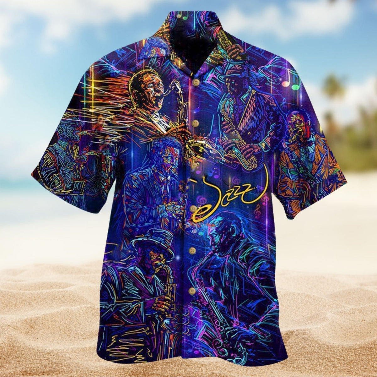 Old Man With A Saxophone Hawaiian Shirt For Tropical Holidays Resort Trips And Everyday Summer Style
