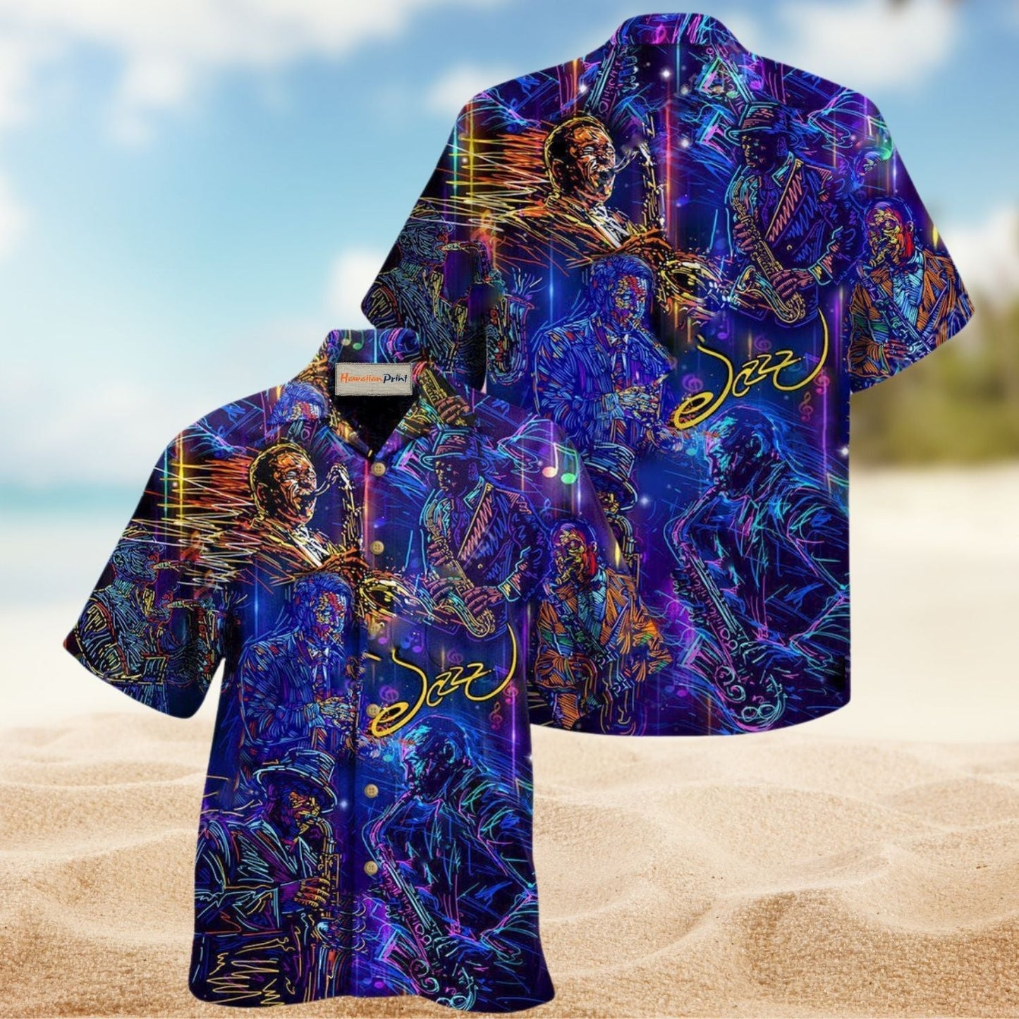Old Man With A Saxophone Hawaiian Shirt For Tropical Holidays Resort Trips And Everyday Summer Style