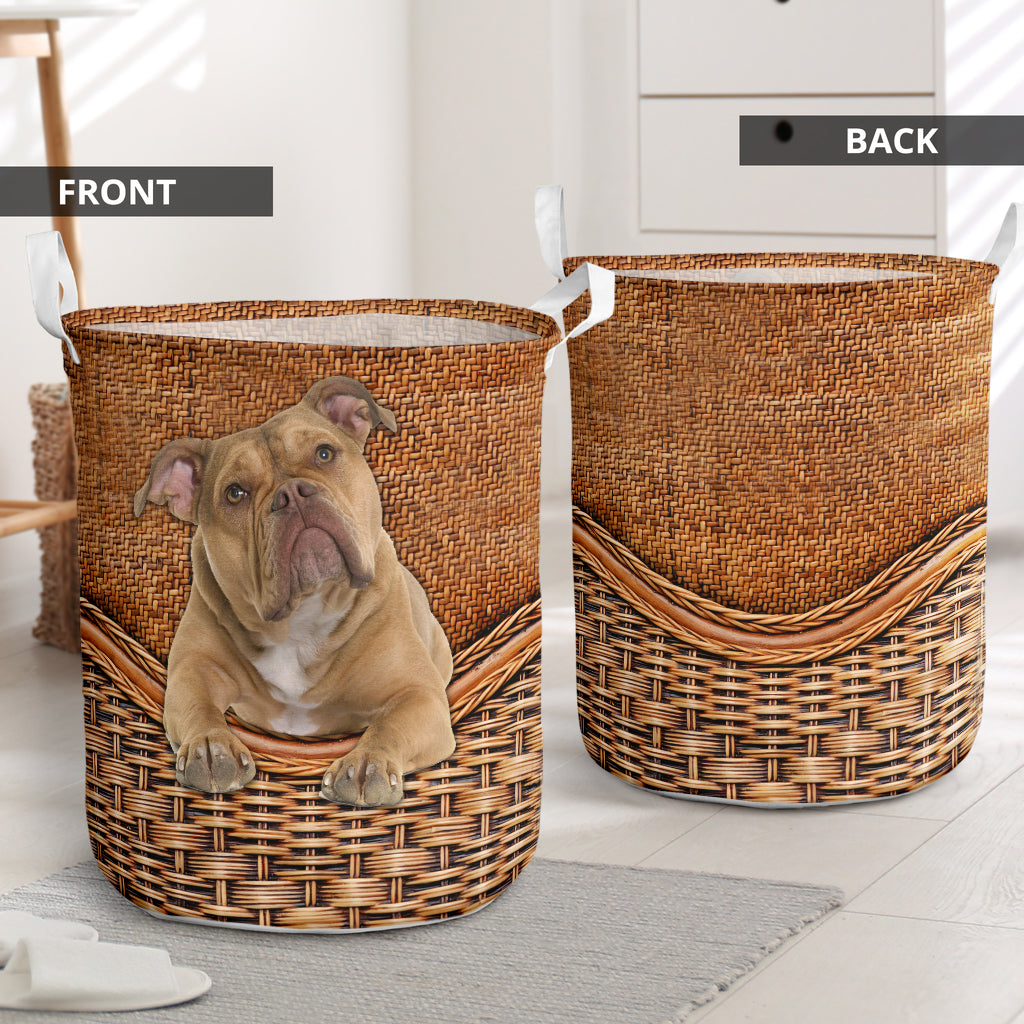 Small Size Dog Old English Bulldog Rattan Texture Laundry Basket For Room Home Organizer