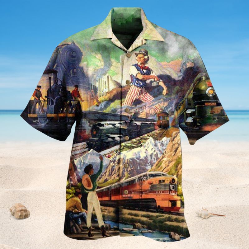 Right Track Train Hawaiian Shirt For Summer Vacation, Beach Travel, And Casual Wear