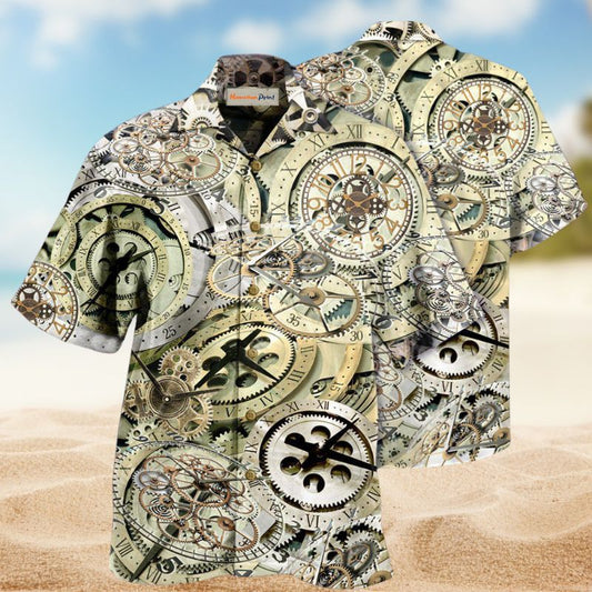 Speed Gear Clock Hawaiian Shirt For Summer Vacation, Beach Travel, And Casual Wear