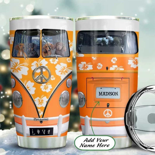Hippie Van Orange Hibiscus Personalized 20 Oz Tumbler For Coffee Travel And Daily Drinks
