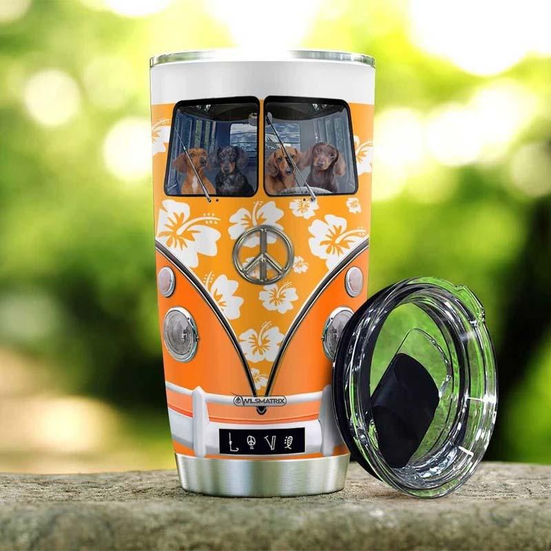 Hippie Van Orange Hibiscus Personalized 20 Oz Tumbler For Coffee Travel And Daily Drinks