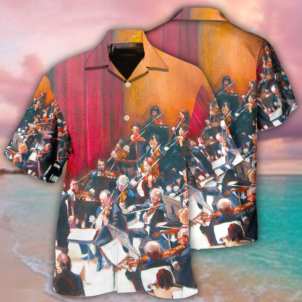 Colorful Orchestra Music Pattern Hawaiian Shirt For Festival Travel, Beach Gatherings, And Relaxed Summer Style