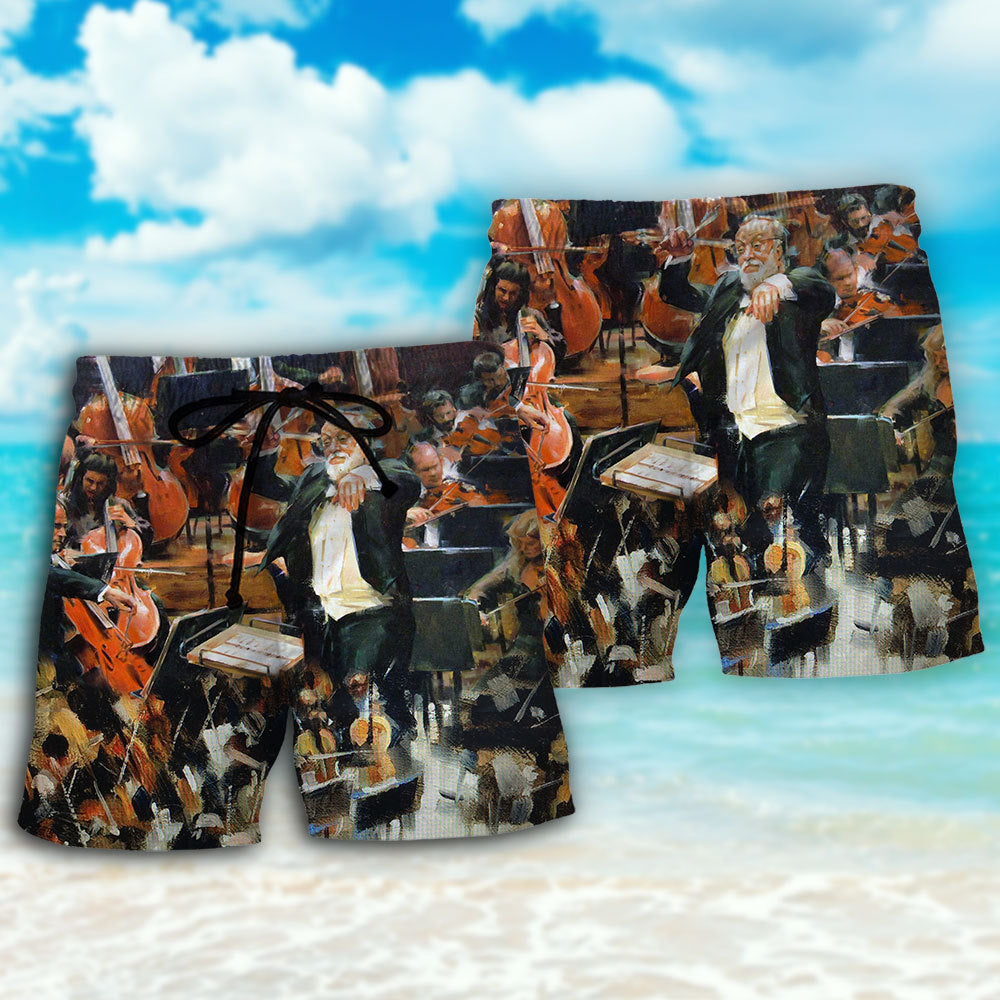 Orchestra Music Lover Artistic Vibe Beach Shorts Pattern View For Resort Days And Outdoor Activities