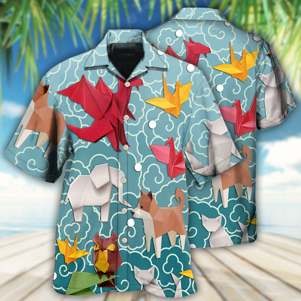 Origami Hawaiian Shirt With Detailed Graphic For Tropical Holiday Resort Parties And Everyday Style