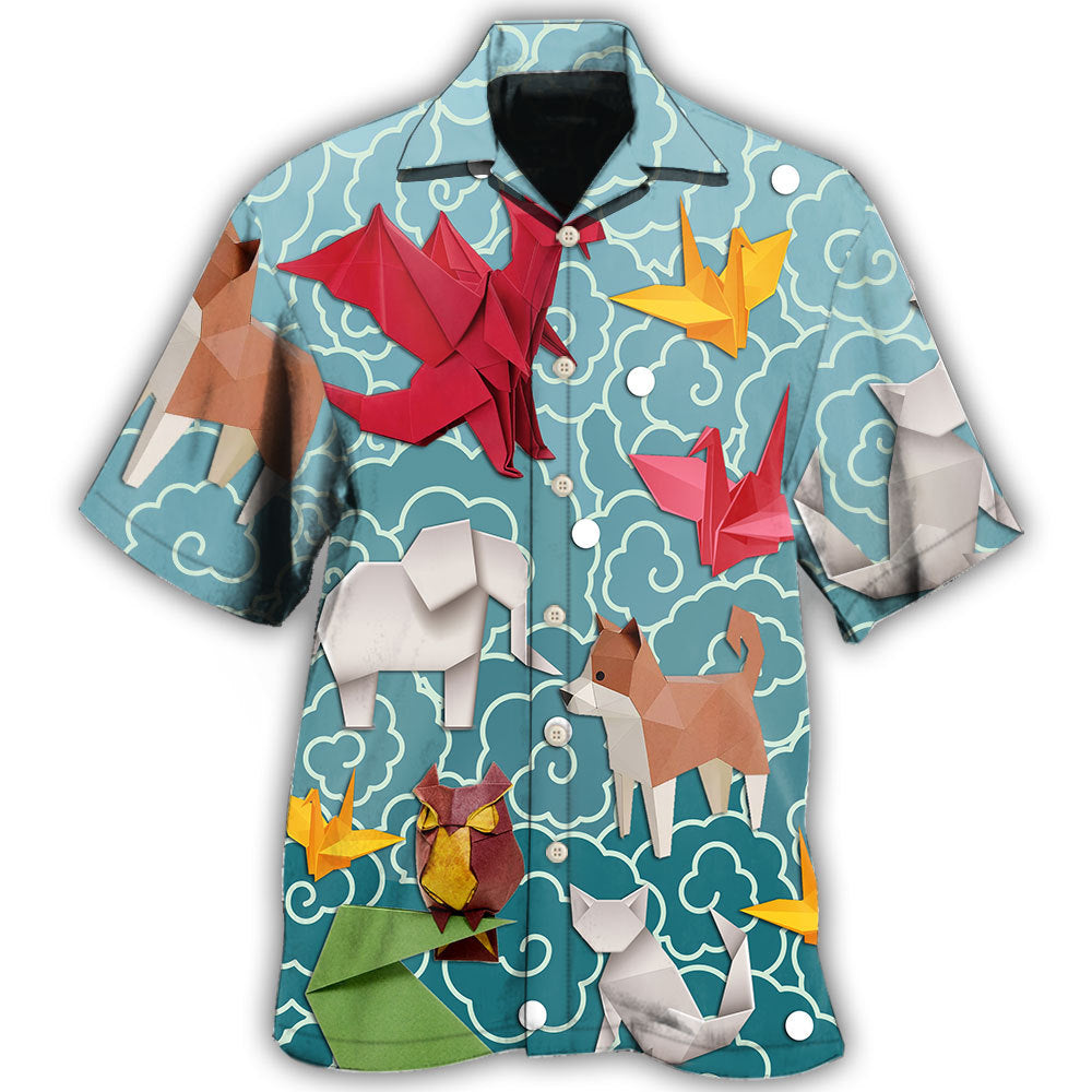 Creative Origami Paper Fold Hawaiian Shirt For Island Vacations, Resort Wear, And Relaxed Seasonal Style