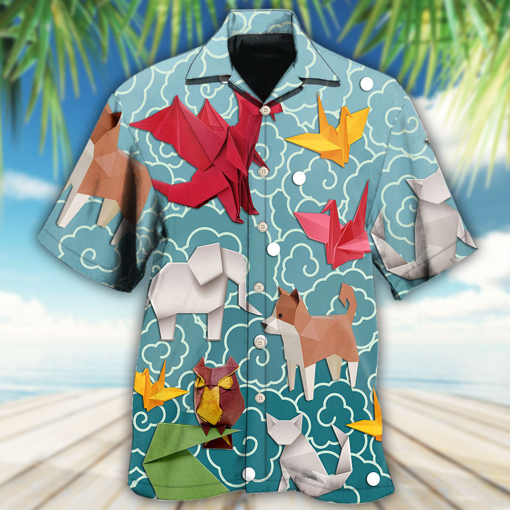 Origami Hawaiian Shirt With All Over Print For Tropical Holiday Resort Parties And Everyday Style