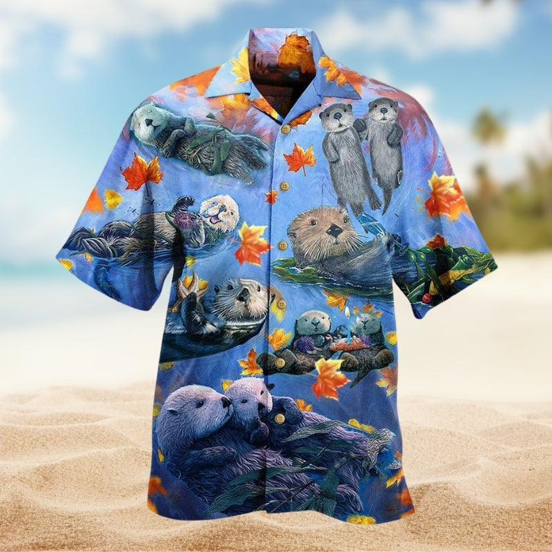 Otter Couple Hawaiian Shirt For Resort Trips, Coastal Parties, And Warm Weather Style