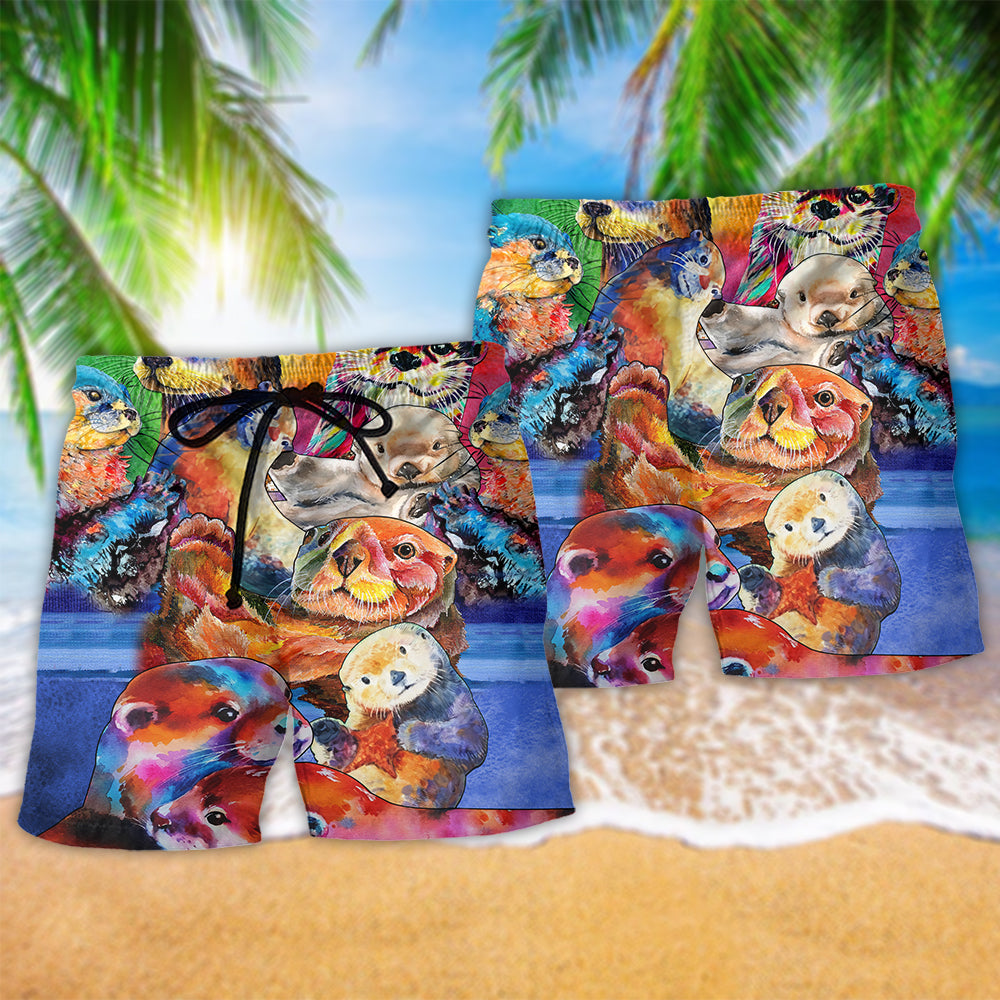 Cute Otter Colorful Animal Beach Shorts For Resort Travel And Thoughtful Summer Gifting