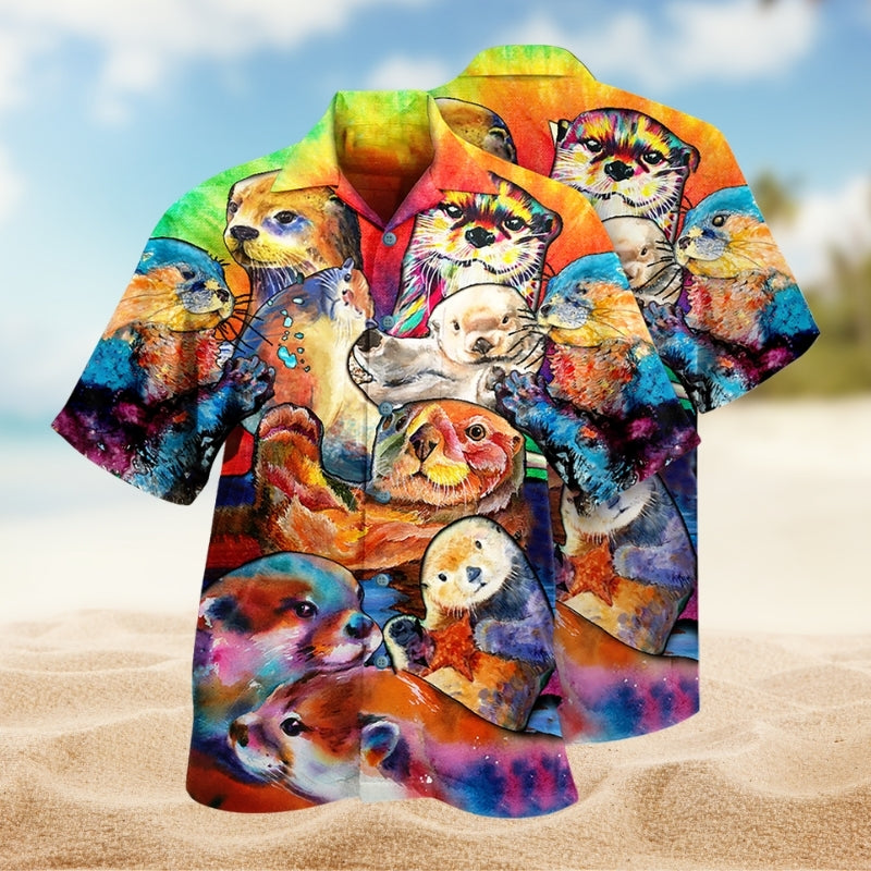 Cute Otter Animals Hawaiian Shirt For Island Vacations, Resort Wear, And Relaxed Seasonal Style