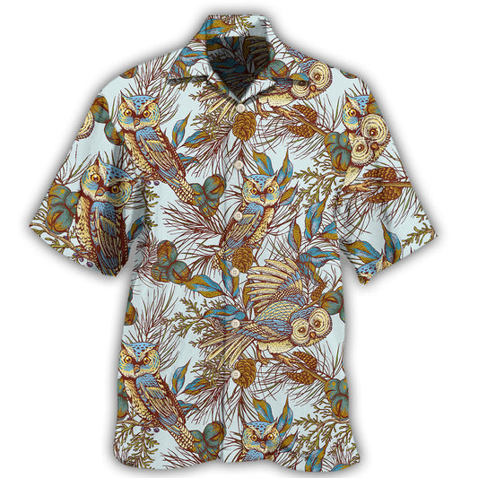 Vintage Creative Owl Design Hawaiian Shirt For Tropical Holidays, Outdoor Gatherings, And Everyday Comfort
