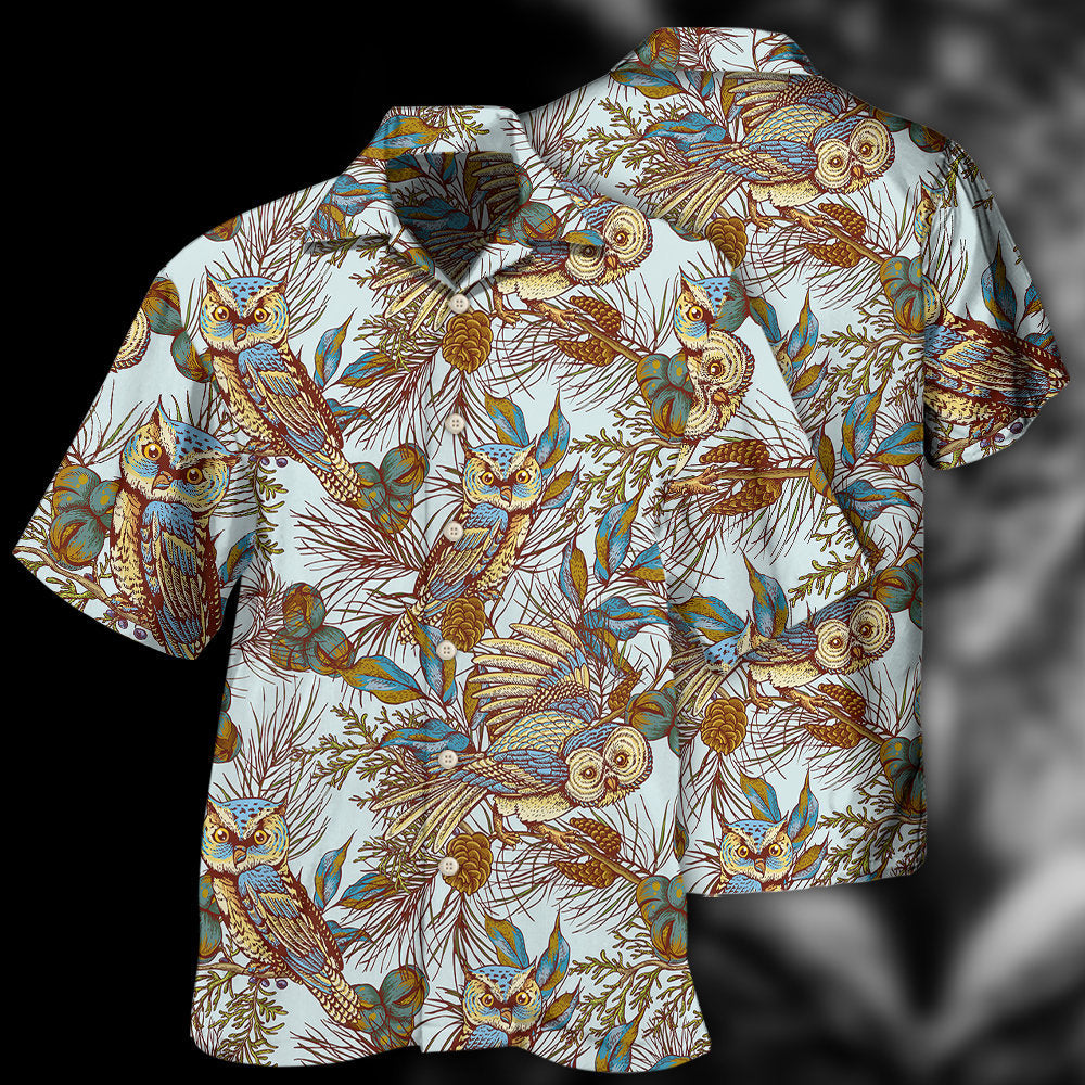 Vintage Owl Leaf Hawaiian Shirt For Vacation Days And Relaxed Coastal Outings