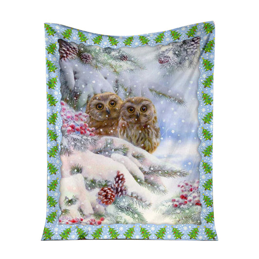 Owl Christmas Snow Flannel Blanket For Cozy Bedroom Sofa Decor