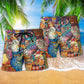 Owl Color Love Red Hawaiian Print Beach Shorts For Pet Lover Outdoor Comfort