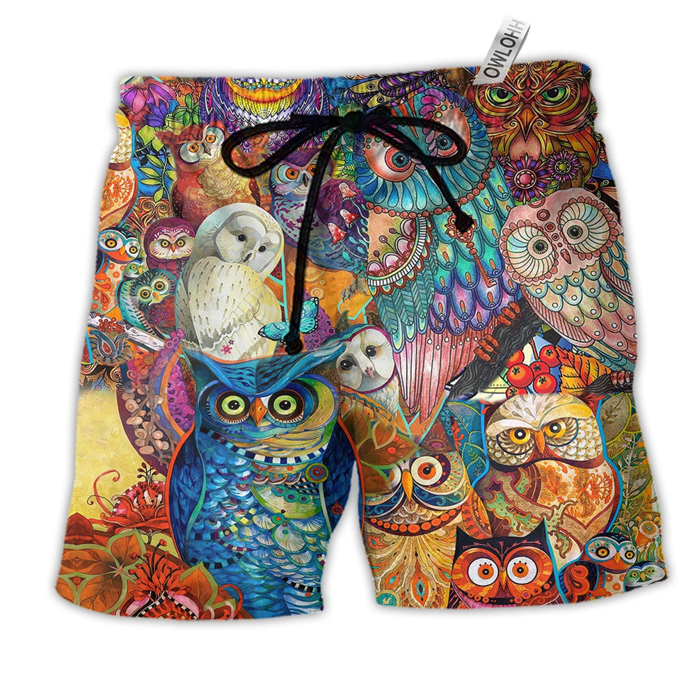 Owl Color Love Red Hawaiian Print Beach Shorts For Sunny Getaways And Gifting