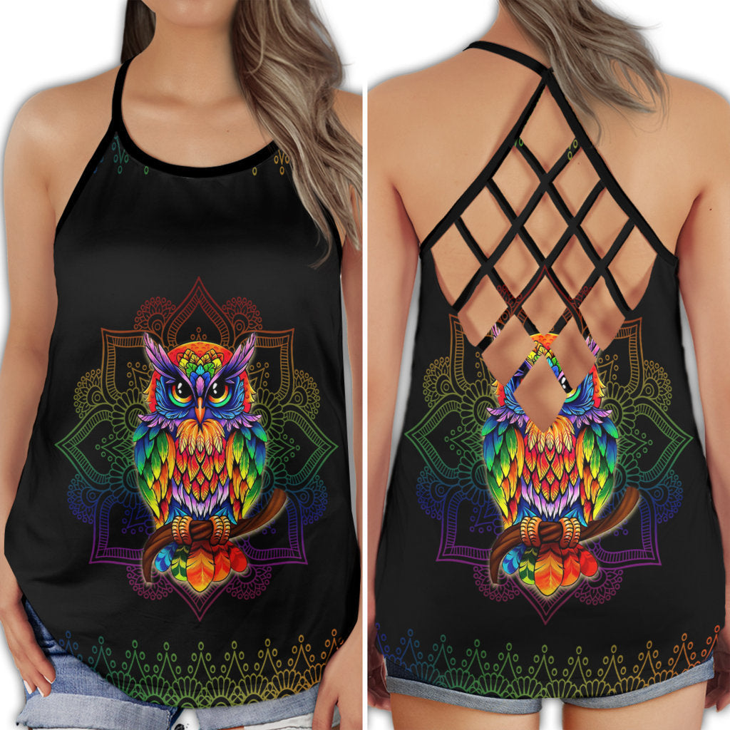 Owl Mandala Dreamer Calm Hollow Tank Top For Yoga Workouts And Festival Wear