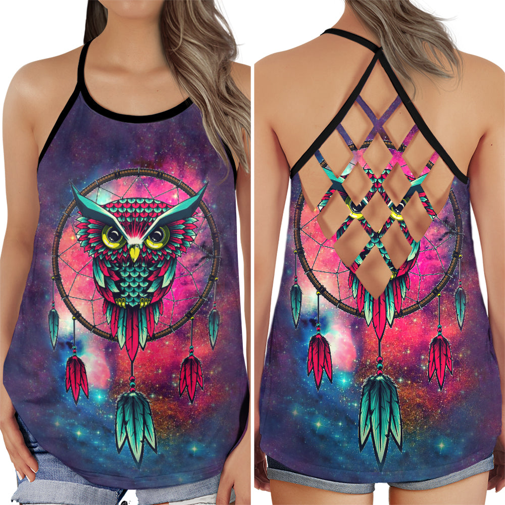 Owl Dreamer Soft Pink Hollow Tank Top For Yoga Workouts And Casual Wear