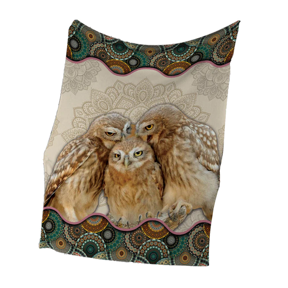 Owl Family Vintage Mandala Flannel Blanket For Cozy Bedroom Sofa Decor