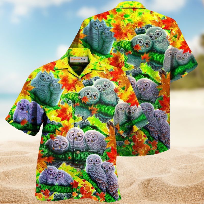 Owl Family Hawaiian Shirt For Summer Vacation, Beach Travel, And Casual Wear