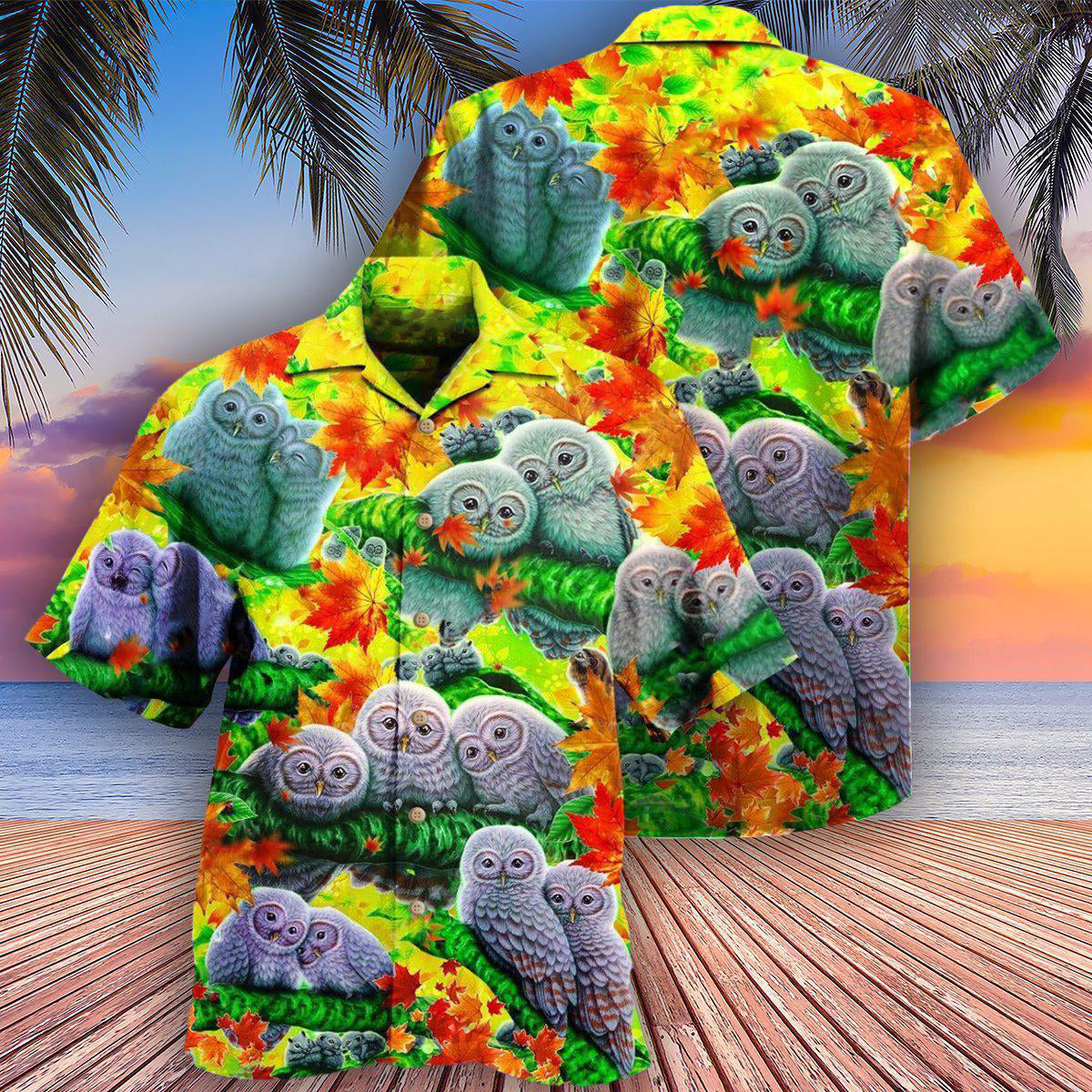 Happy Owl Family Hawaiian Shirt Pattern Detail For Vacation Travel And Daily Wear