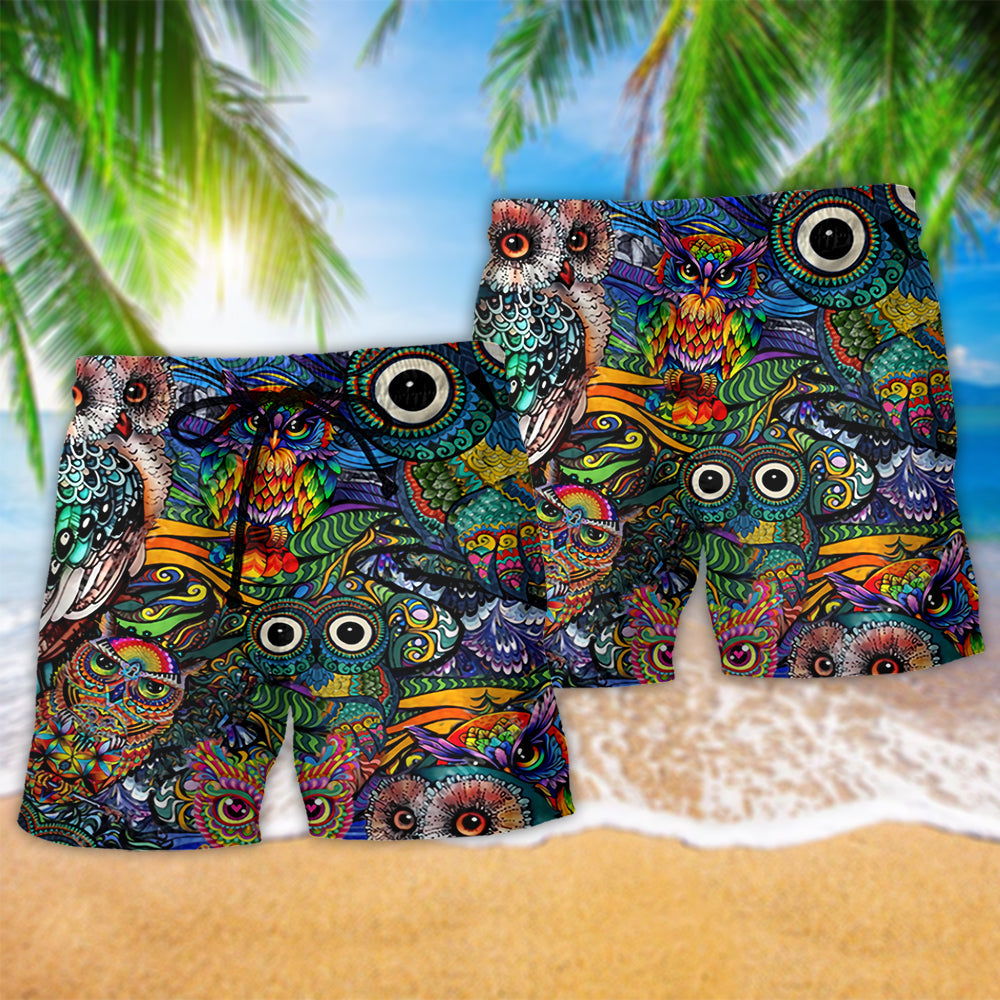 Mysterious Owl Beach Shorts Pattern Detail For Outdoor Activities And Thoughtful Gift Giving