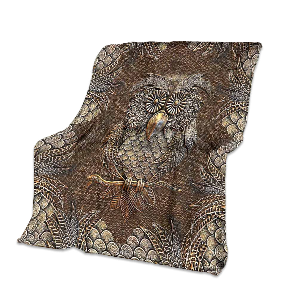 Owl Metal Pattern Flannel Blanket For Cozy Bedroom Sofa Decor