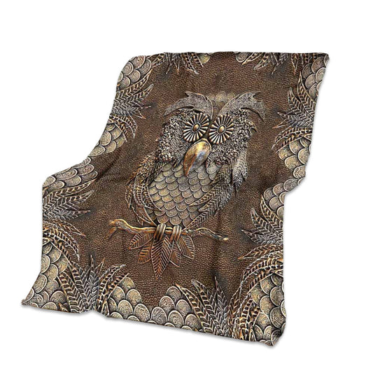 Owl Metal Pattern Flannel Blanket For Cozy Bedroom Sofa Decor