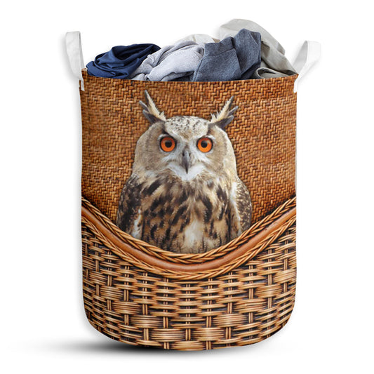 Owl Rattan Texture Laundry Basket For Bathroom Bedroom Storage