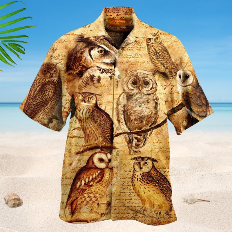 Vintage Owl Wise Hawaiian Shirt For Tropical Holidays, Outdoor Gatherings, And Everyday Comfort
