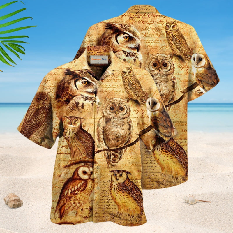 Vintage Owl Wise Hawaiian Shirt For Tropical Holidays, Outdoor Gatherings, And Everyday Comfort