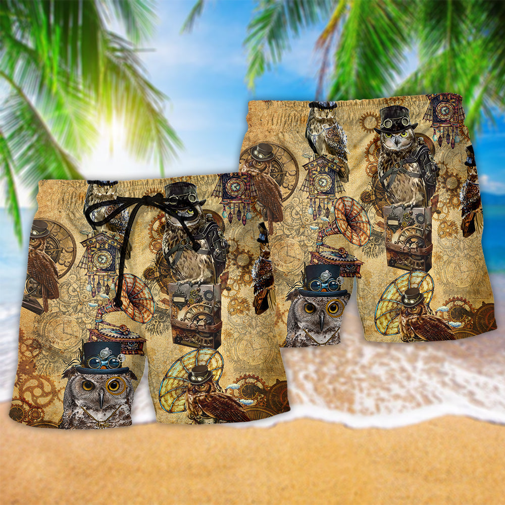 Owl Wisdom Vintage Serious Beach Shorts Pattern Detail For Weekend Travel And Distinctive Seasonal Style