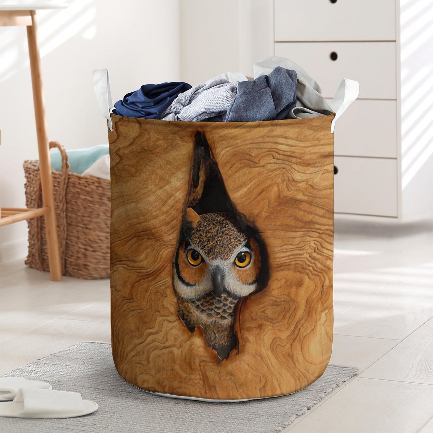 Owl Wood Style Laundry Basket For Bathroom Bedroom Storage