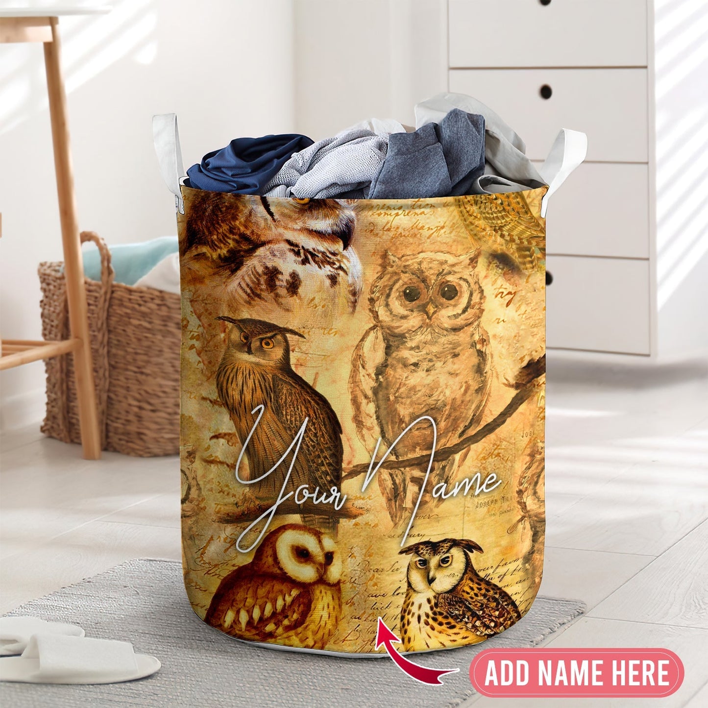 Owl Vintage Style Laundry Basket For Bathroom Bedroom Storage