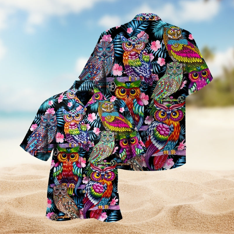 Floral Owls Hawaiian Shirt For Island Vacations, Resort Wear, And Relaxed Seasonal Style
