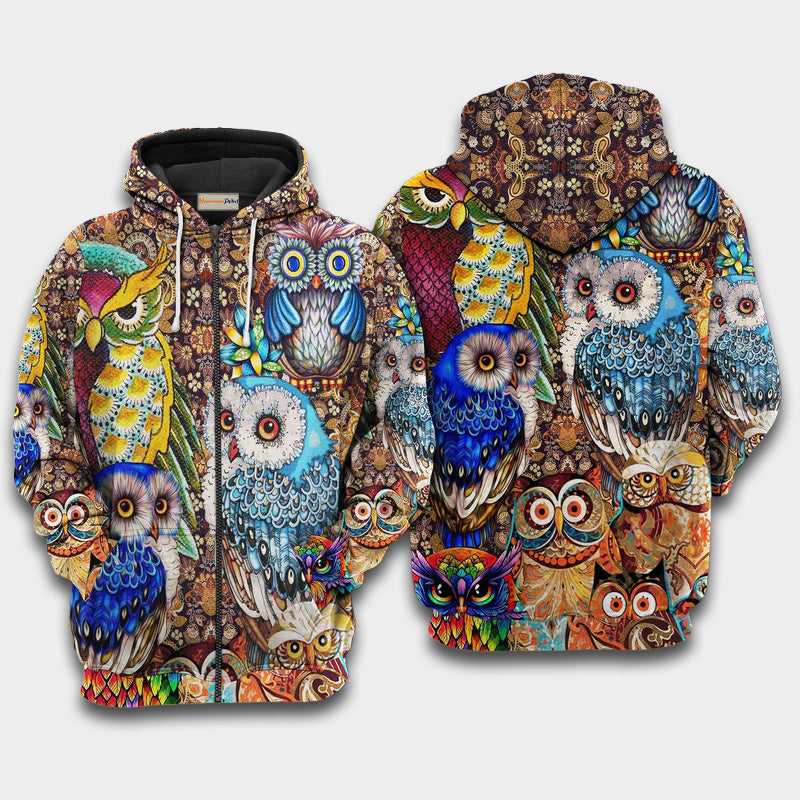 Owls Full Color Love Hoodie For Weekend Trips Relaxed Outfits And Thoughtful Gifting