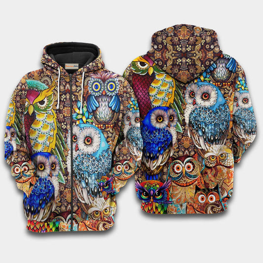 Owls Full Color Love Hoodie For Weekend Trips Relaxed Outfits And Thoughtful Gifting