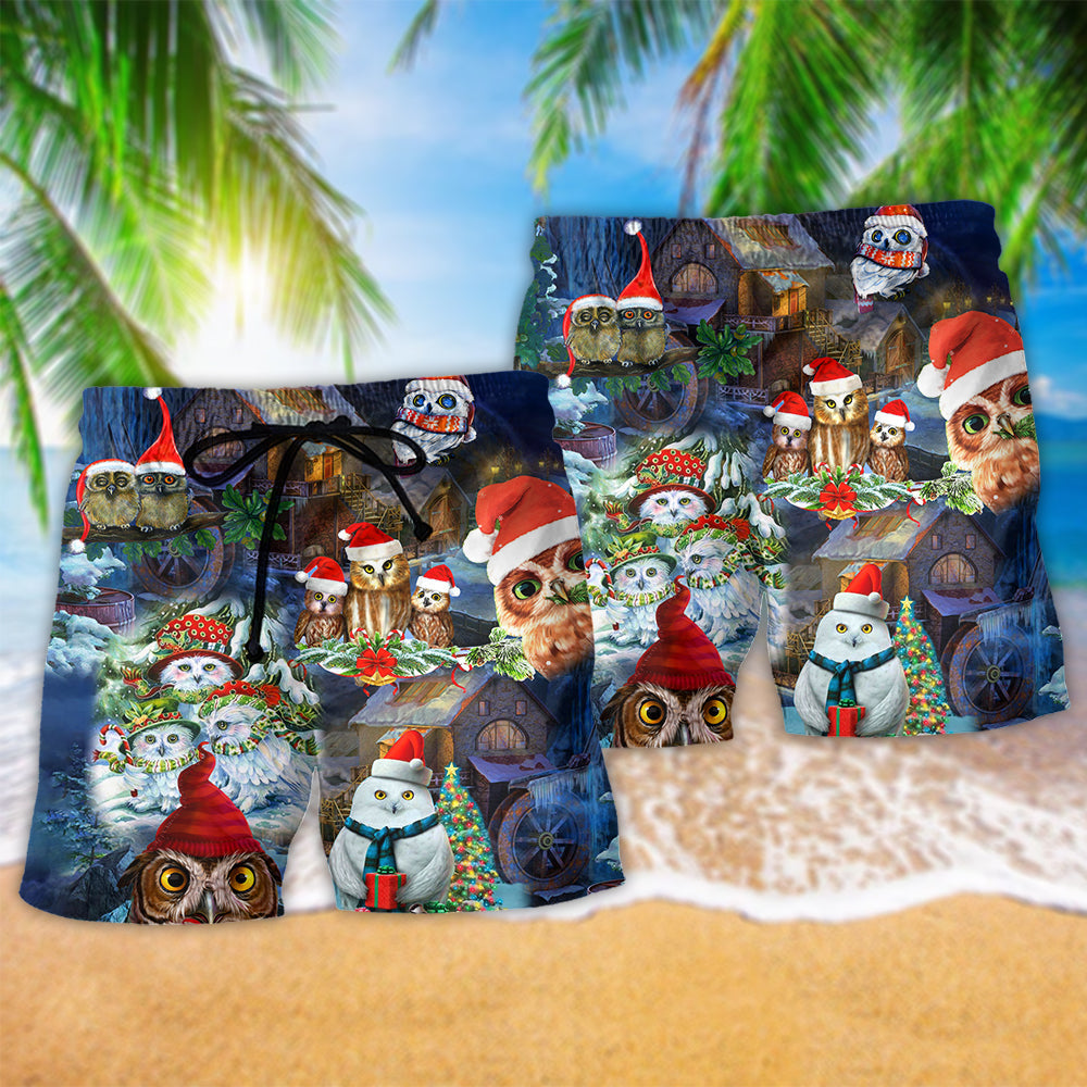 Owl Love Christmas Happy So Cute So Hawaiian Beach Shorts For Seasonal Summer Travel