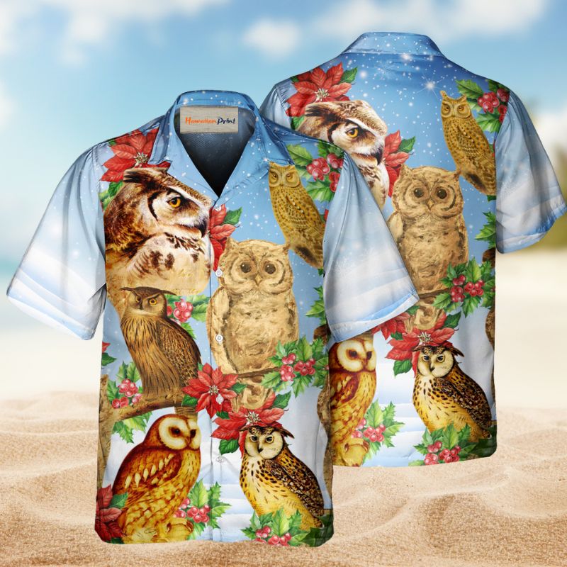 Festive Retro Owls Christmas Hawaiian Shirt For Christmas Gatherings, Resort Trips, And Cheerful Seasonal Style