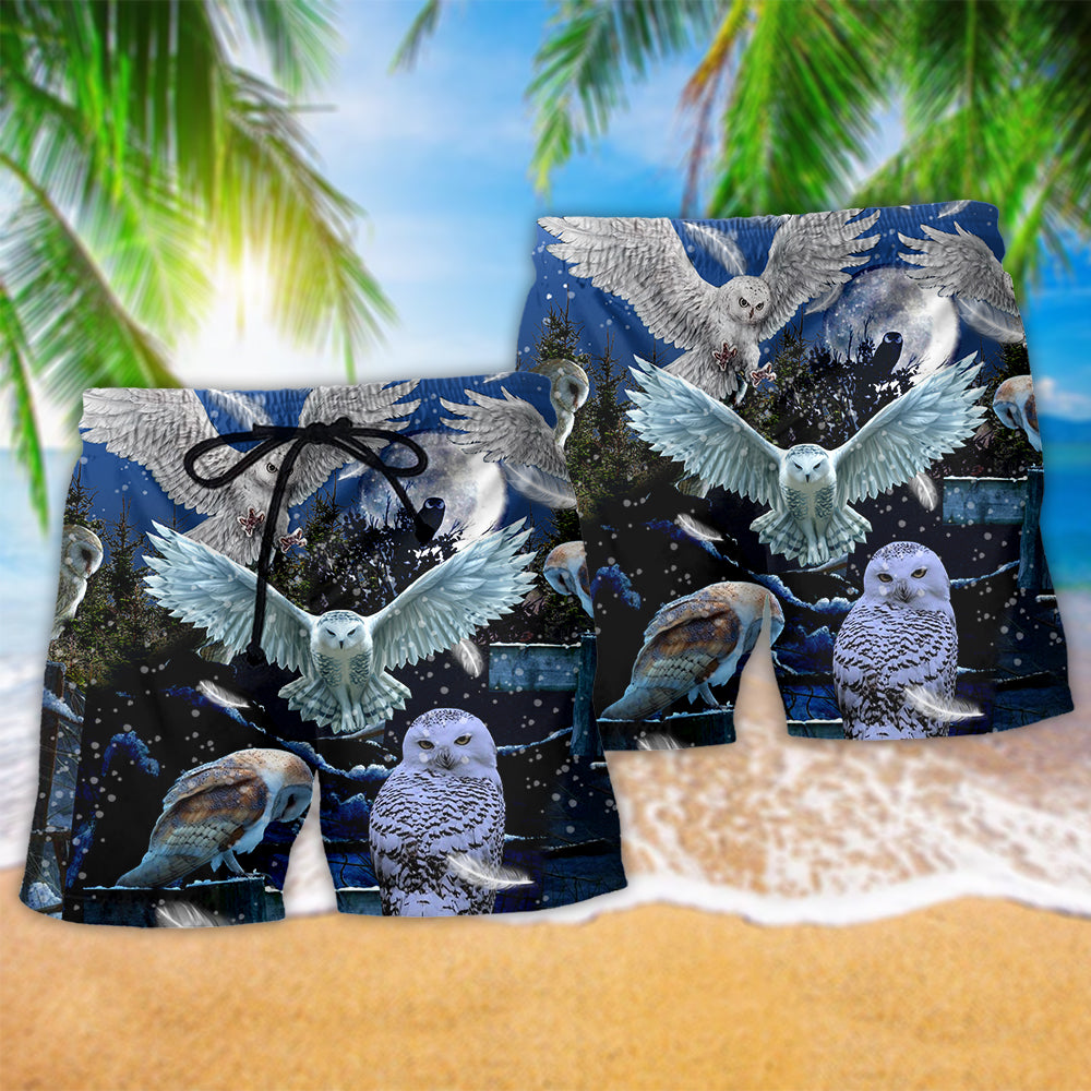 Owl Sing At Silent Night Hawaiian Print Beach Shorts For Relaxed Warm Weather Wear
