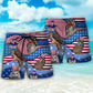 Owl With Flag Independence Day Beach Shorts Print View For Coastal Escapes And Casual Outings